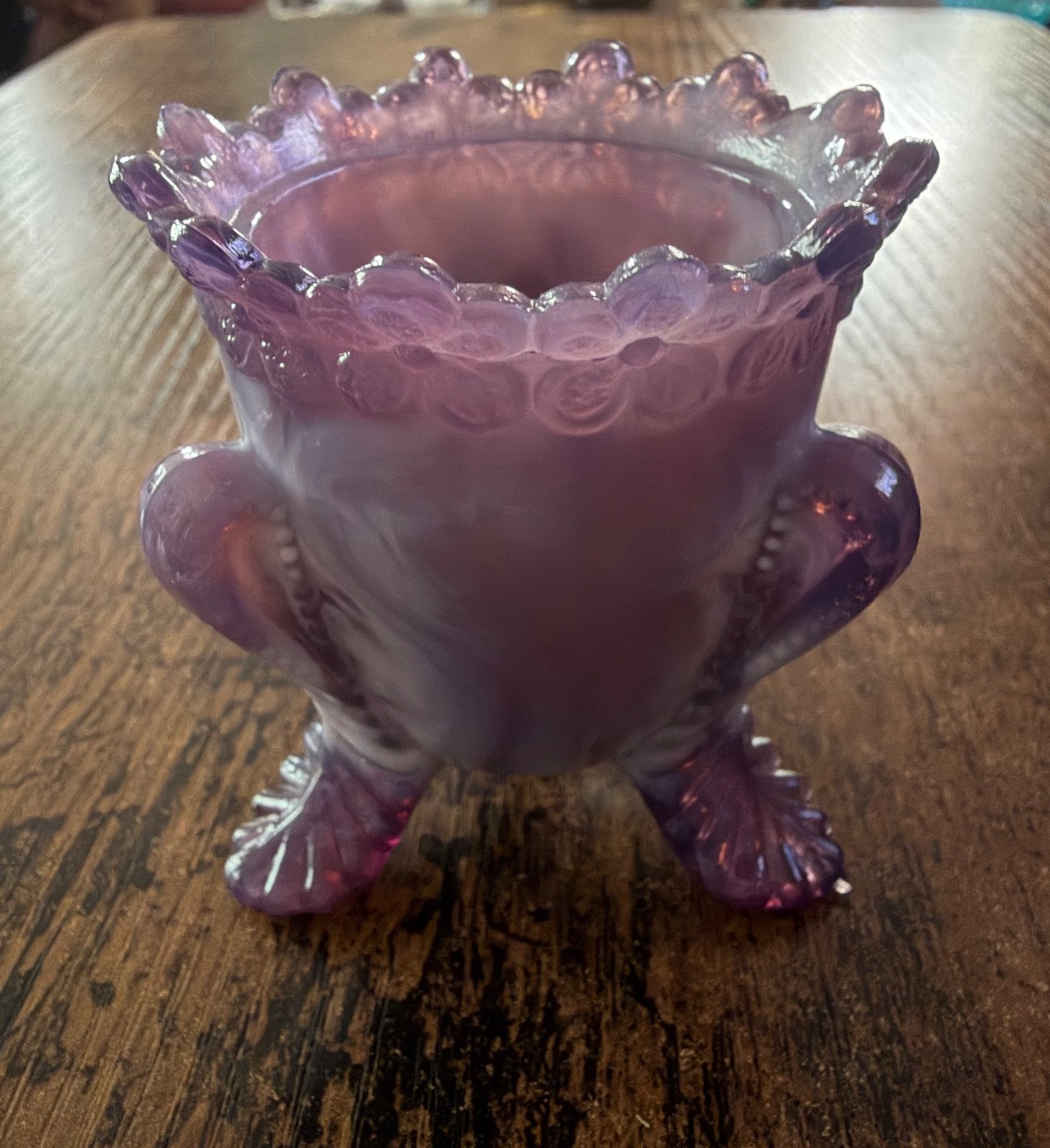 Boyd Glass Ritz Blue Carnival Forget Me Not Footed Toothpick Holder 1998
