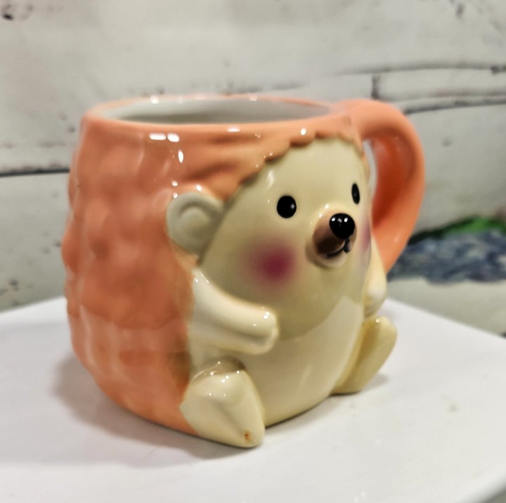 Cute Pink Peach 3D Ceramic Hedgehog Mug 16 Oz Modern Expressions