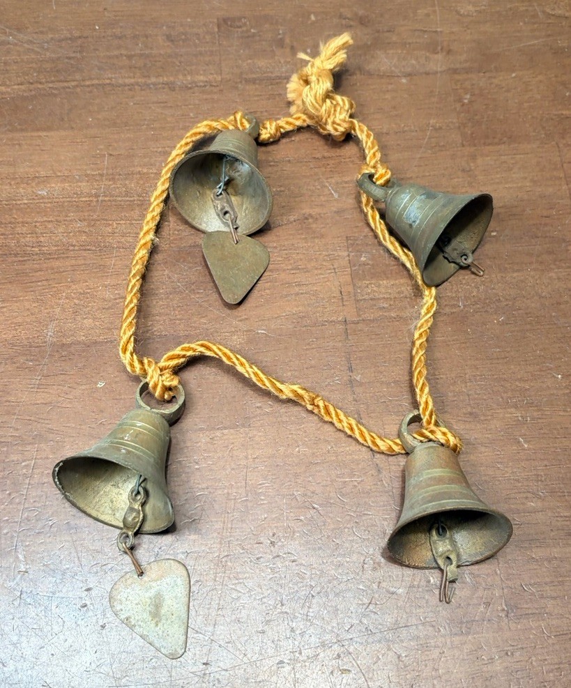 Set Of 4 Vintage Hand Etched Brass Door Bells India Org Rope Cord