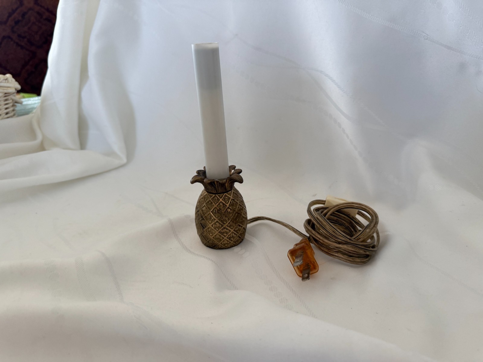 Vintage Brass Pineapple Candlestick Lamp-Working