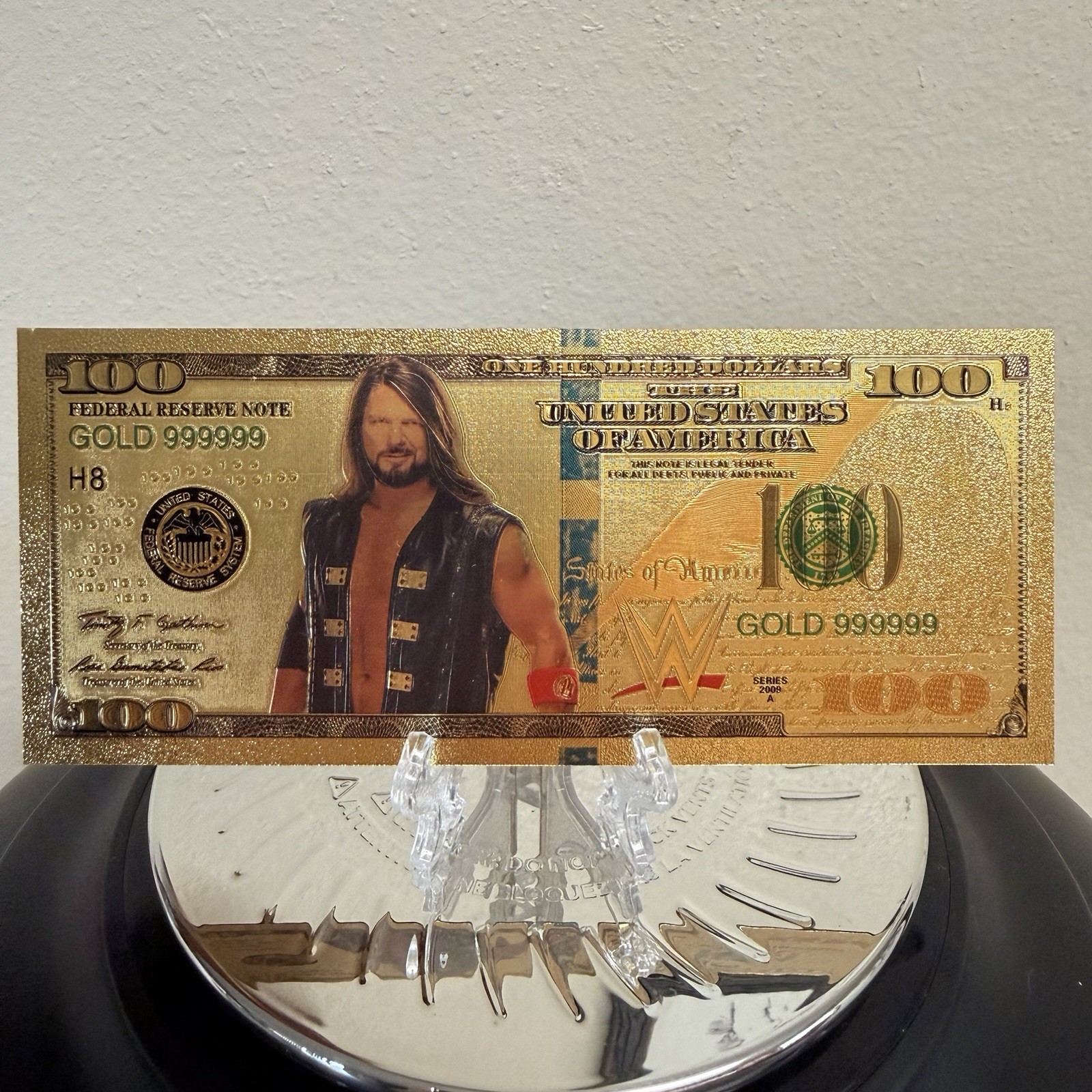 Gold Foil Plated AJ Styles Wrestler Banknote WWE Collectible