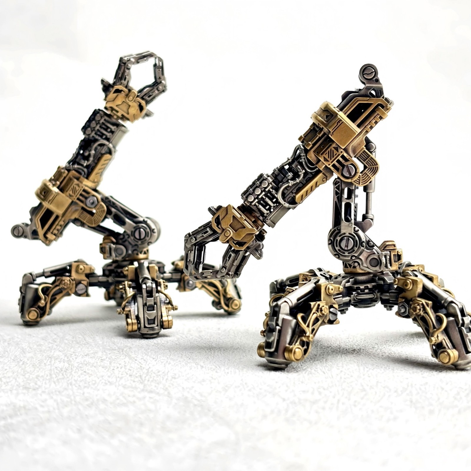 Steampunk Mechanical Arm Robot Figurine Brass White Bronze Poseable Pen Holder