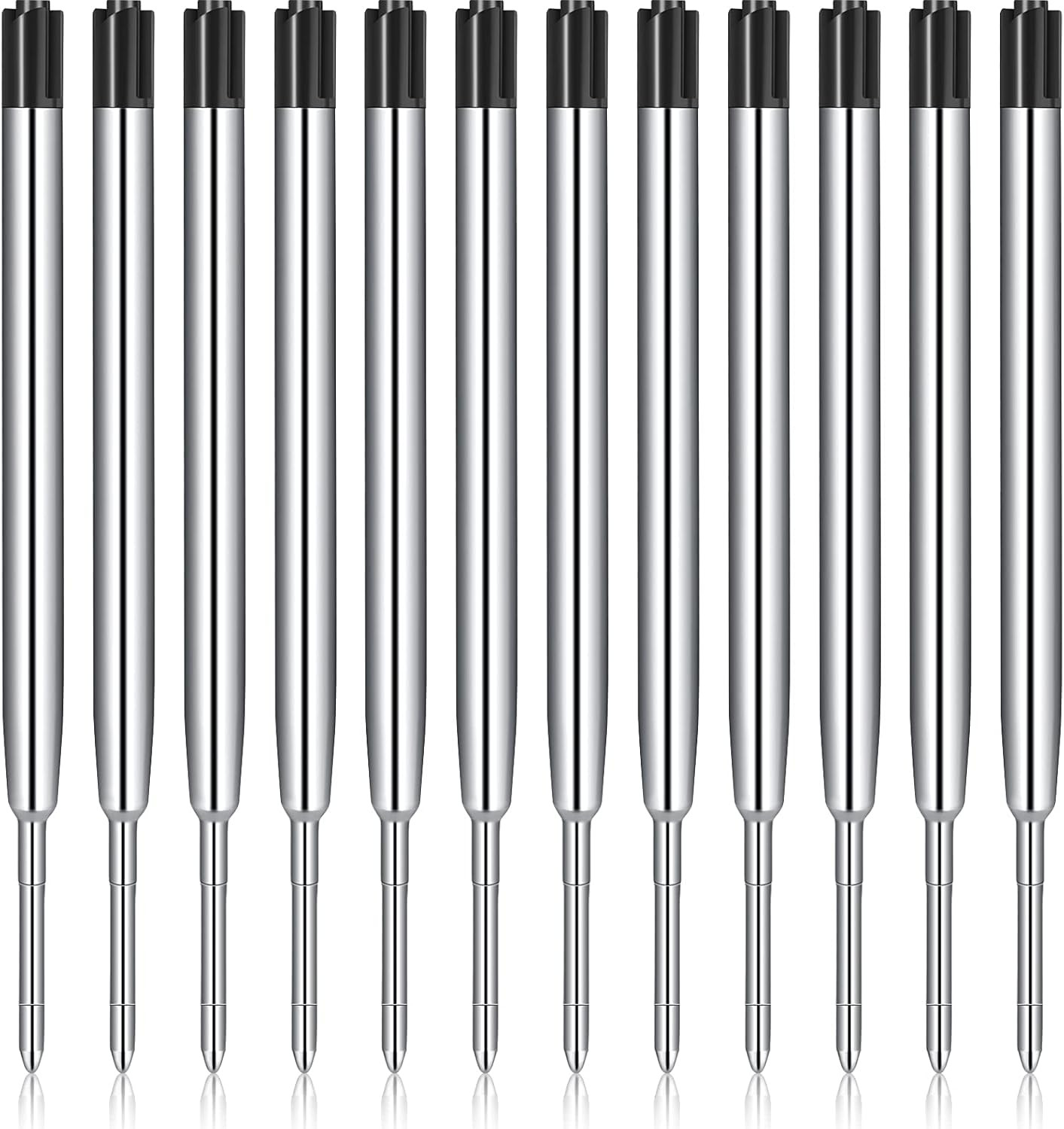 12PCS Black Ink Pen Refills 1.0mm Medium Metal Ballpoint Smooth Writing