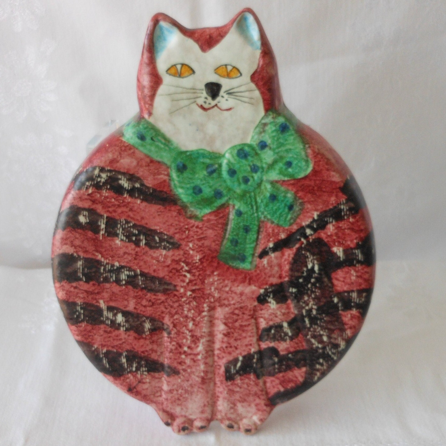 Ceramic Chubby CAT Macys Cellar Wall Art Folk Hanging Trivet Rustic Farmhouse