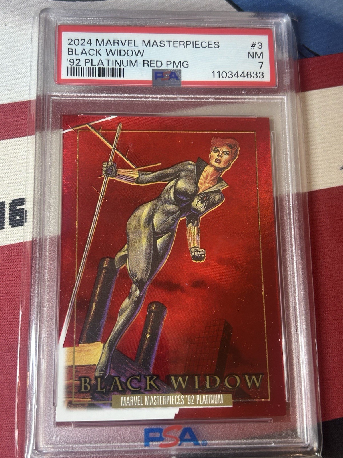2024 Skybox Marvel Masterpieces 92 Platinum Black Widow #3 Red PMG /100 Psa 7