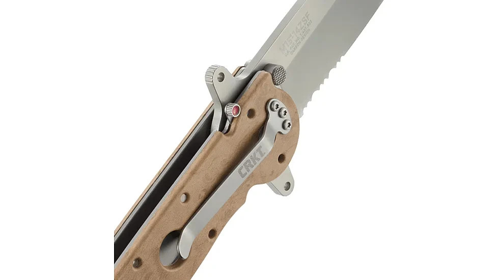 CRKT M16 Special Forces 3.875″ Folding Knife Tanto Blade Combo Edge Silver & Tan