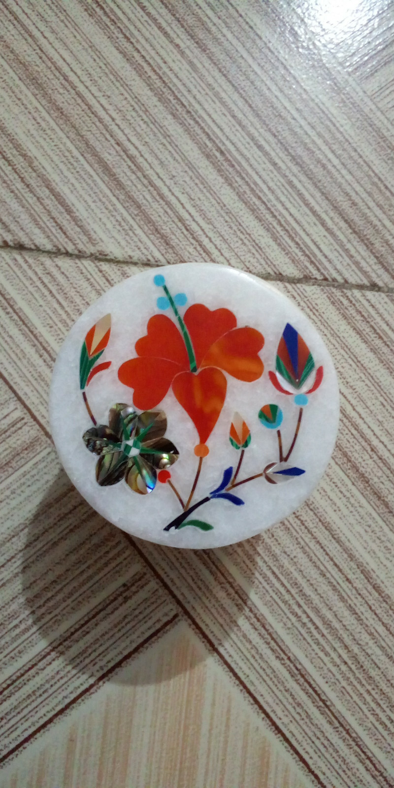 4.5″ Marquetry Malachite Flower Marble Jewelry Trinket Box inlay decor home v14