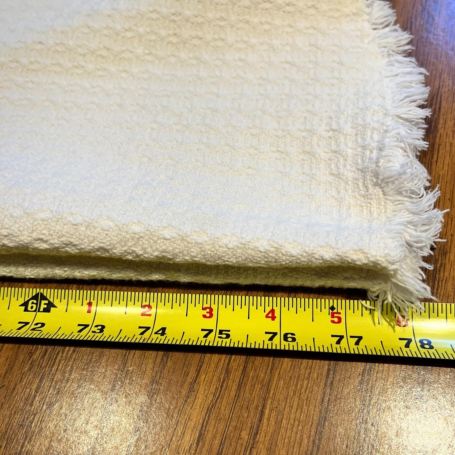 VTG Homespun Cotton Texture Fringe Tablecloth White 78″ Farmhouse Rustic Cottage