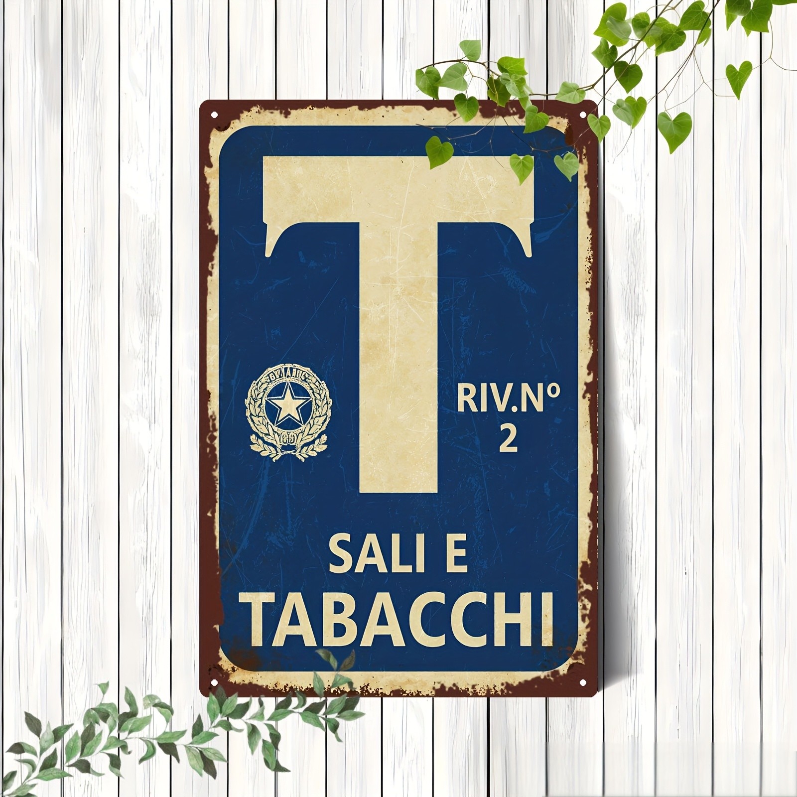 2D Vintage Blue And White Tin Metal Signs Home Décor 8×12 in a Design, Measuring