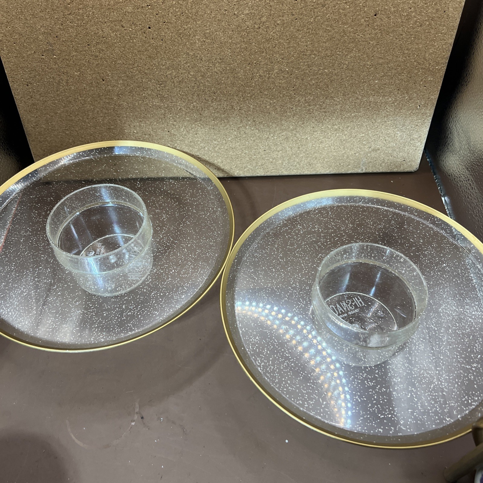 1950’s Hi-Snack Gold Trim Party Plate Mid Century Modern 4 solid 2 clear set 6