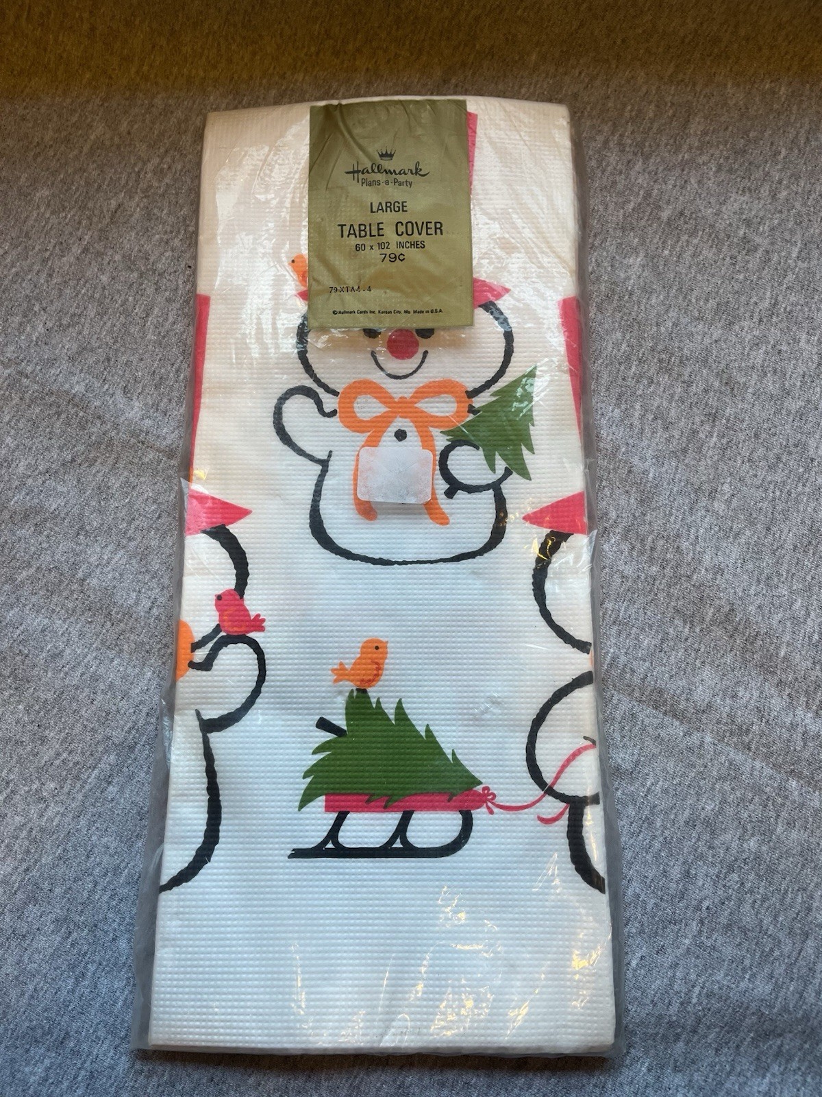 Vintage Retro Hallmark Snowman Christmas Table Cover Ex Large 60 x 102″ NOS