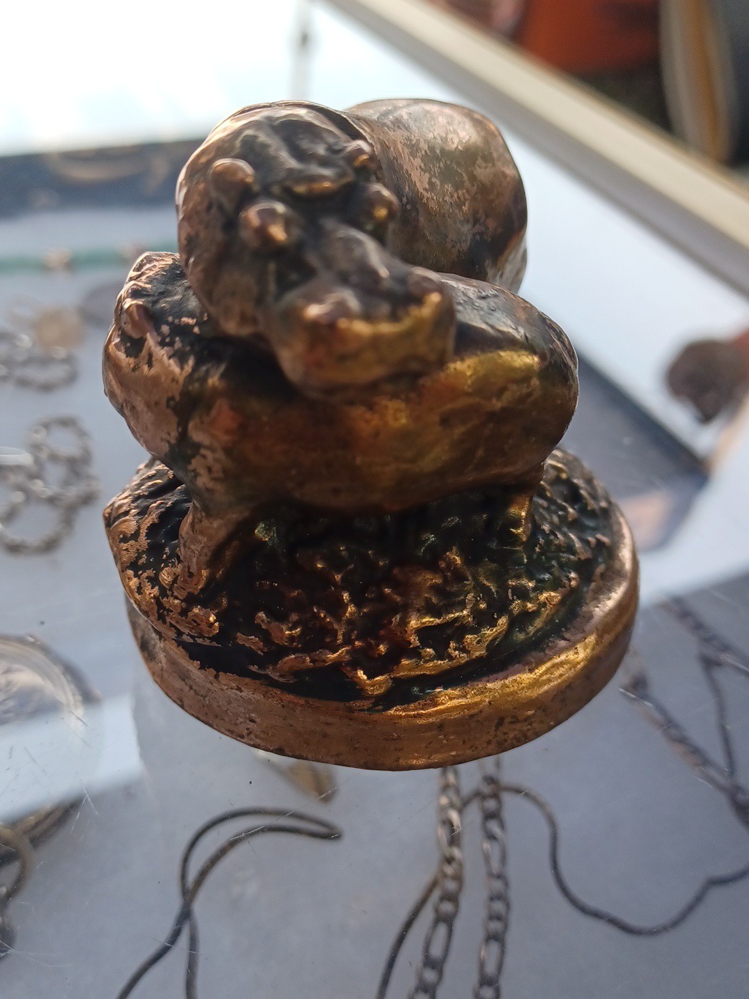 PAUL HERZEL Bronze Klad Hippos Sculpture Mother & Child rare Signed Hippopotamus