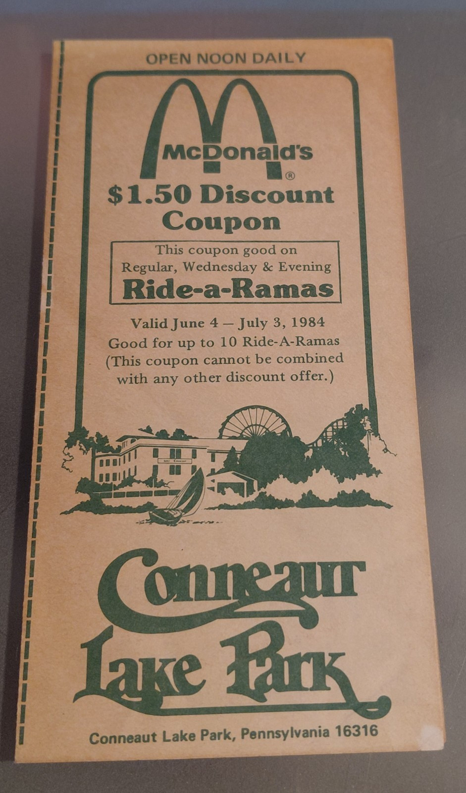 CONNEAUT LAKE Amusement Park McDonald’s coupon flyer 1984 #10