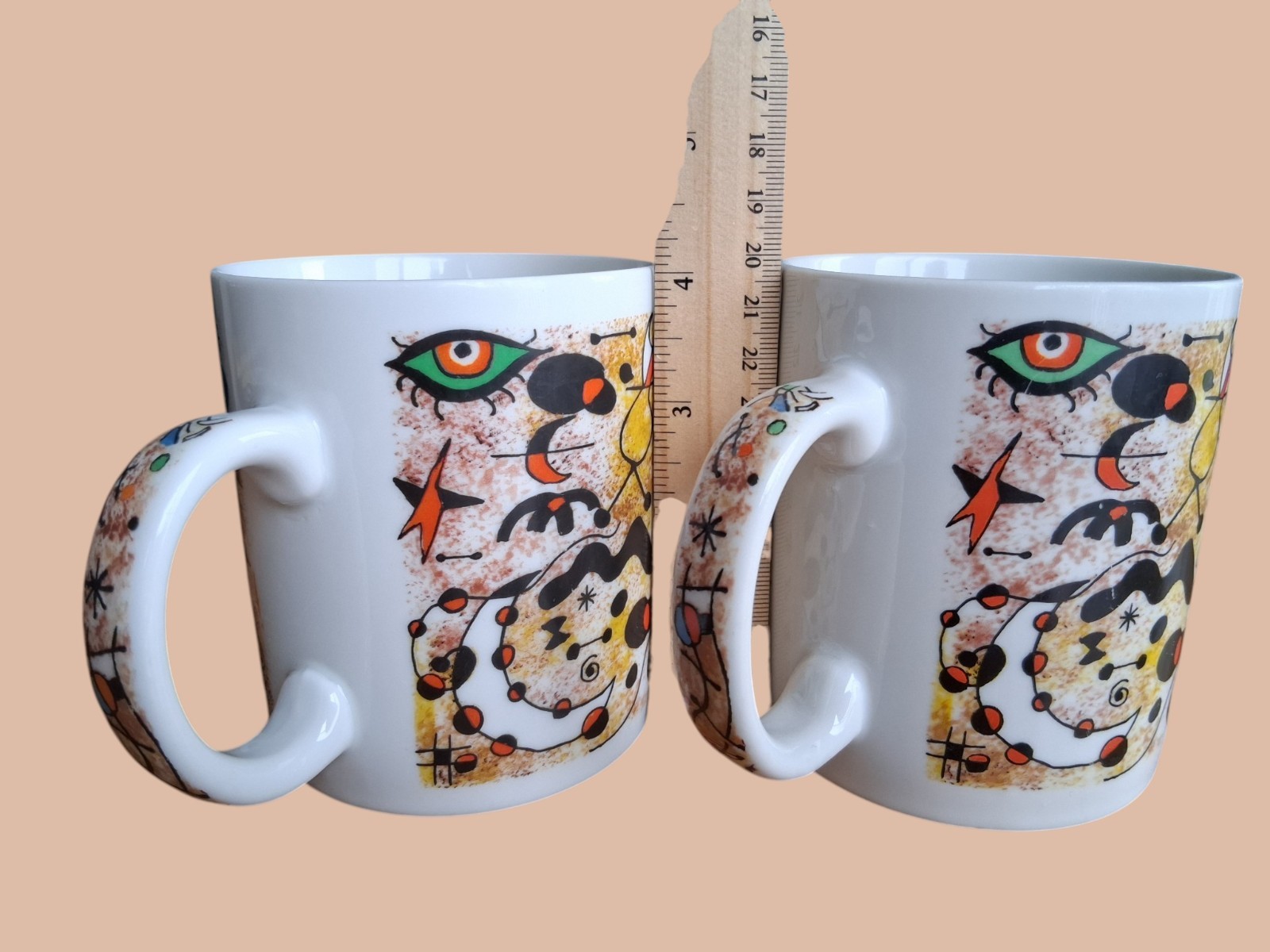 TWO Miro Abstract Art Chaleur Master Collection Mugs by Burrows 14oz EUC