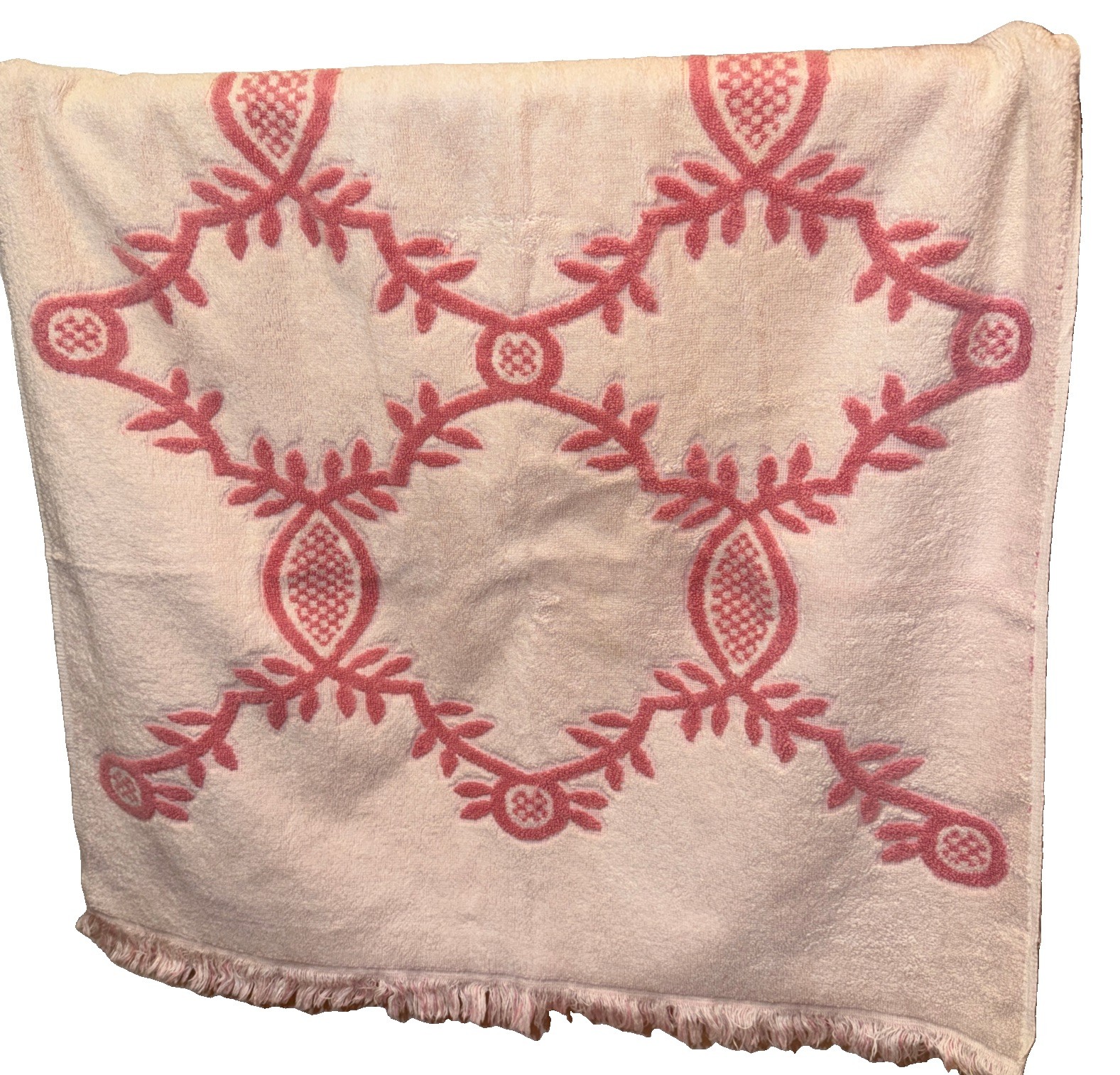 VTG Sears Cotton Bath Towel Pink & White Sculpted Reversible 46″x24″ Grannycore