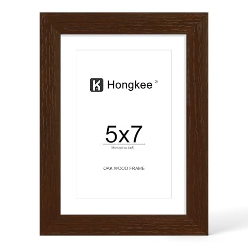 5×7 Oak Wood Picture Frame, Display Photos 4 x 6 with Mat or 5 x 5X7 in Walnut