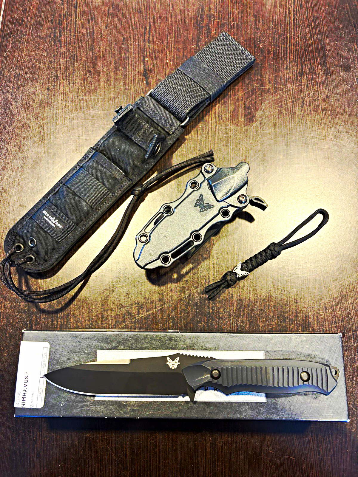 RARE Benchmade Nimravus 140BK with discontinued retention sheath and lanyard
