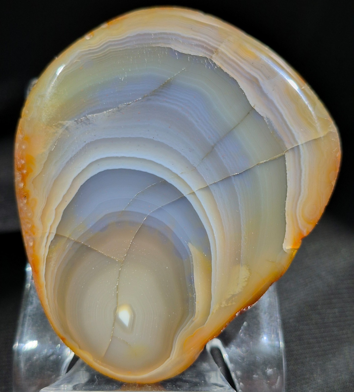Stunning depth in a 2.5 oz. face-polished half nodule with healed fractures