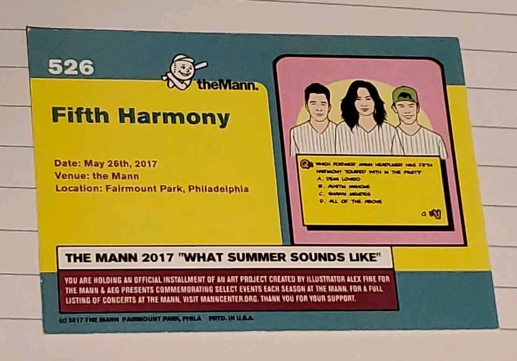 FIFTH HARMONY 2017 CONCERT TOUR MANN MUSIC CENTER PHILA TRADING CARD