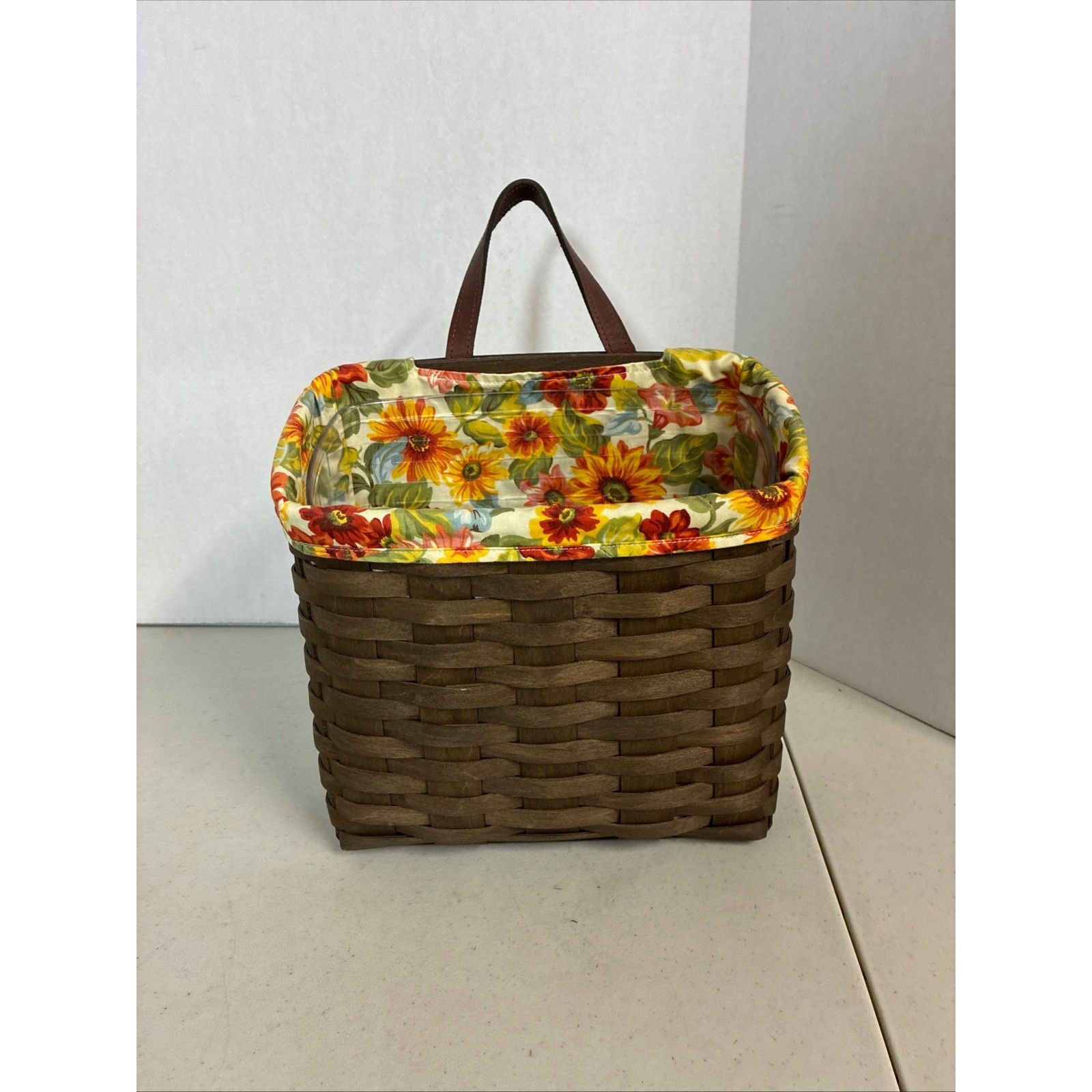 Longaberger 2008 Hanging Basket Dark Brown Sunflower Liner & Protector USA Made