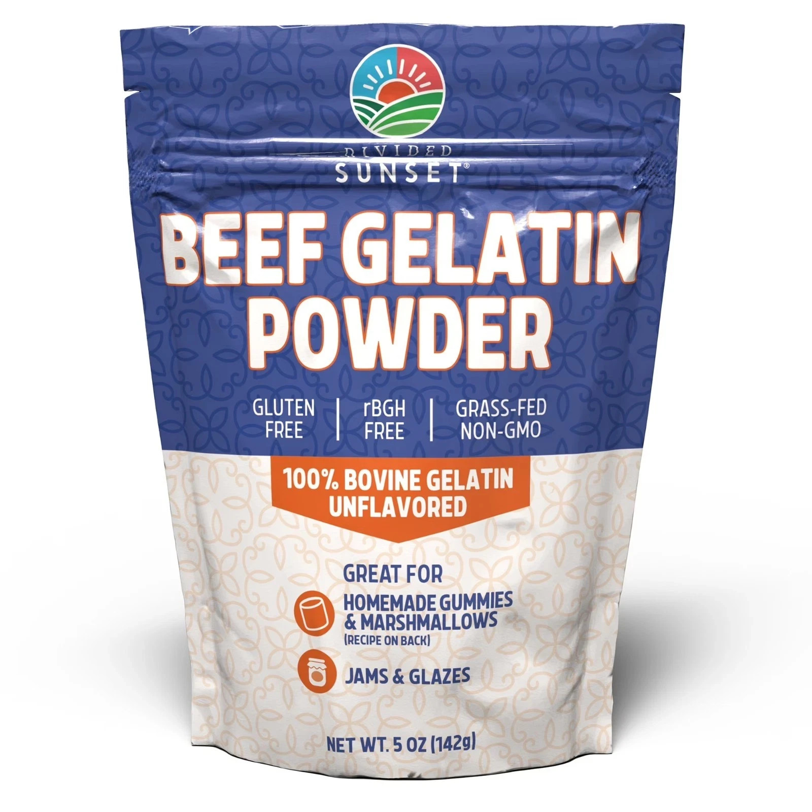 Divided Sunset, Unflavored Beef Gelatin Powder, 5 oz ,142 g.