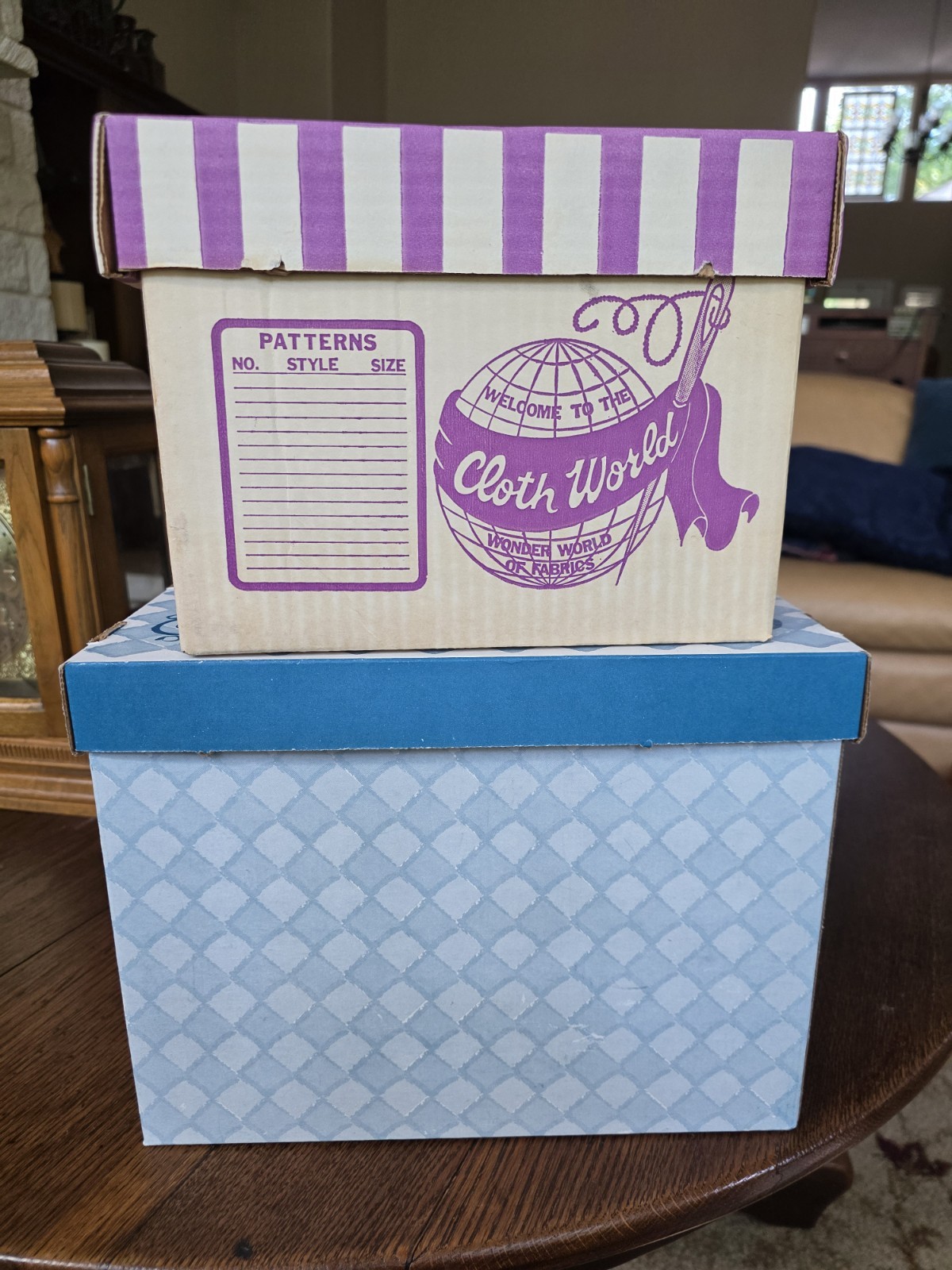 2 Vintage Cardboard Sewing Patterns Storage Box