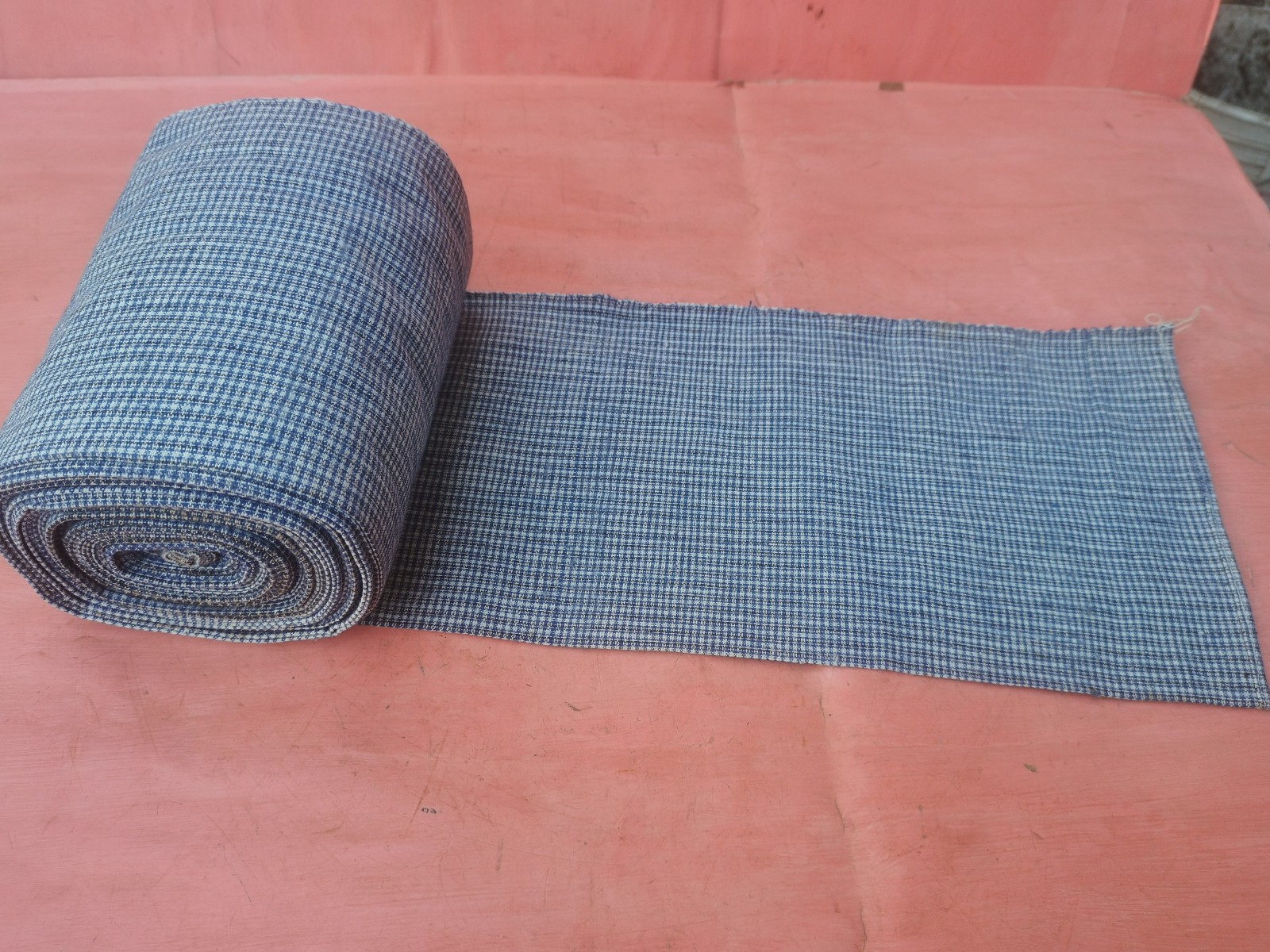 ANTIQUE OLD BLUE HOMESPUN COTTON &WOOL FABRIC TEXTILE RUSTIC FARMHOUSE DECOR