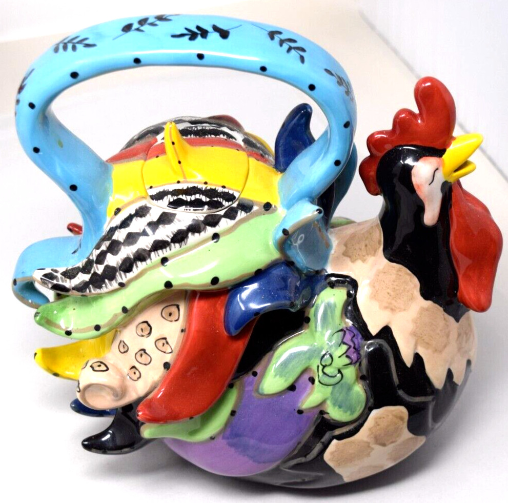 2013 Blue Sky Funky Rosster Teapot Rooster Chicken 71908 Novelty Farm Animal