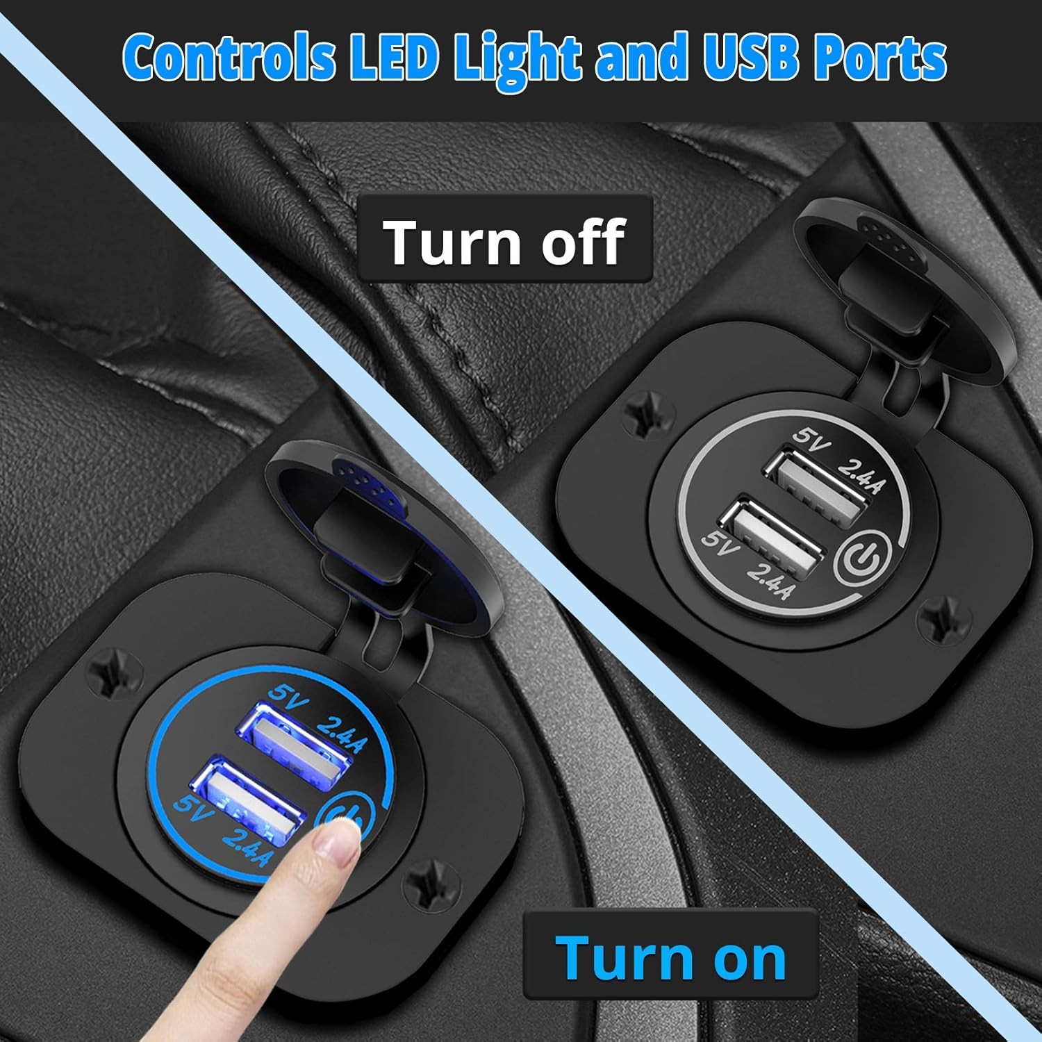 12V Dual USB Marine Socket with Switch Waterproof Car Charger Blue LED RV ATV