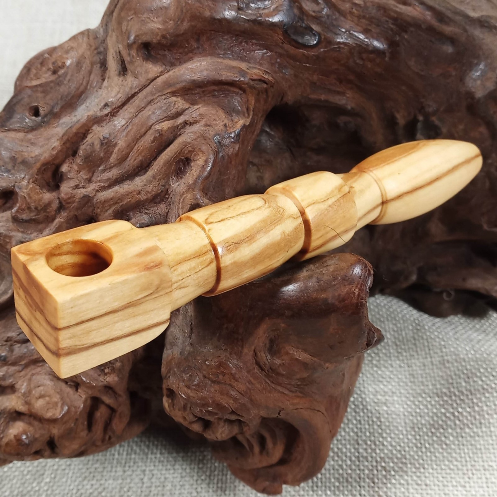Olive Wood Smoking Pipe: Artisan Made Square End and Stepped Turned
