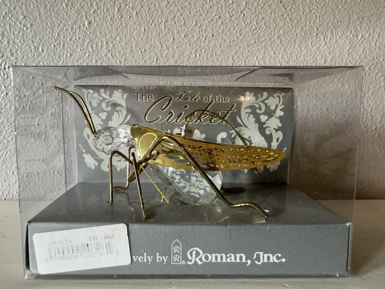 VINTAGE ROMAN INC THE TALE OF THE CRICKET ORNAMENT CRYSTAL GLASS & METAL ’99 NIB