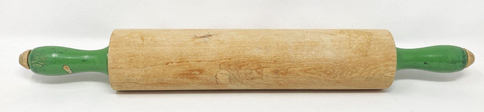 Vtg 1940’s Munising Maple Rolling Pin Farmhouse Cottage Chic Green Handles
