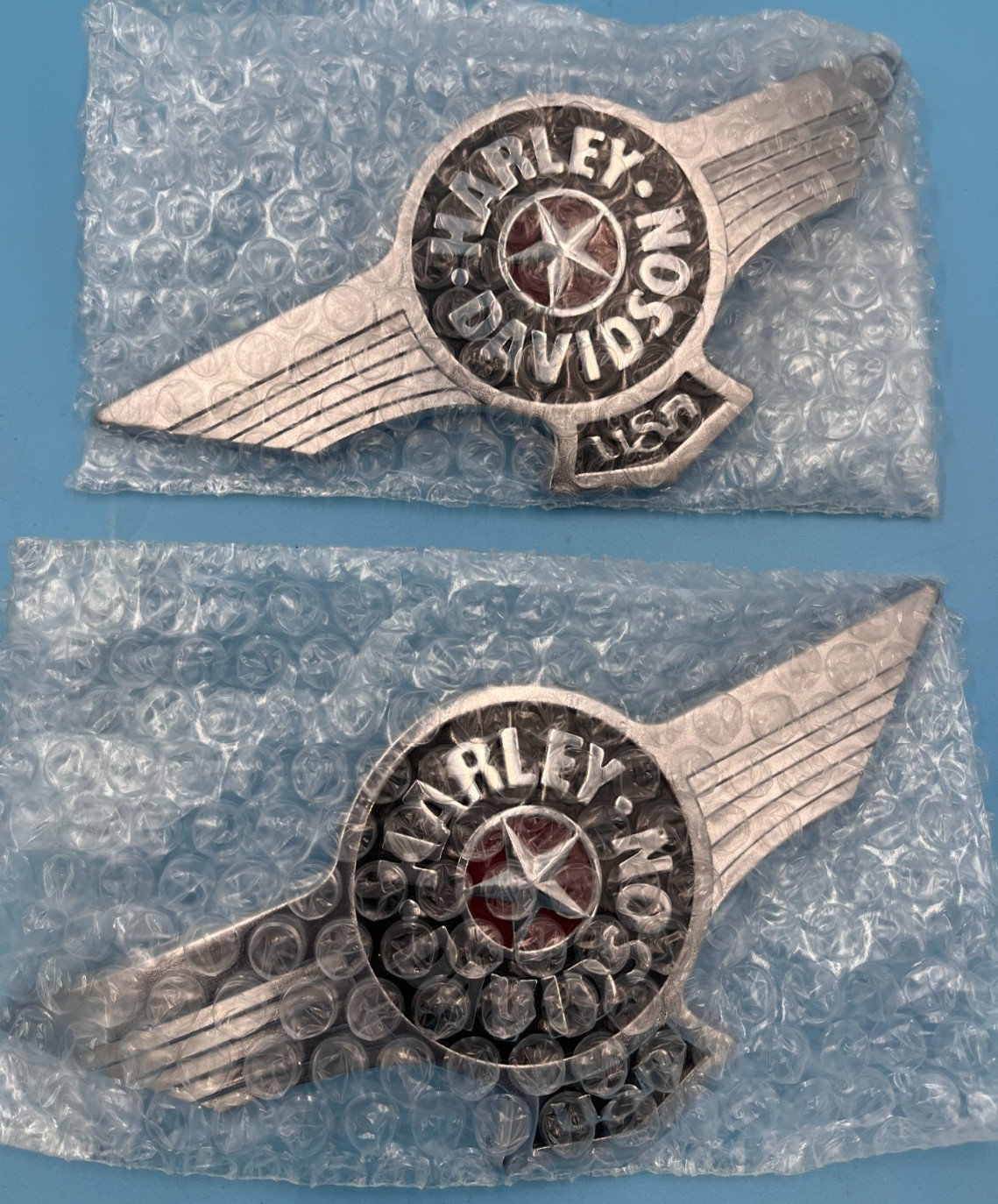 HARLEY DAVIDSON~NEW OEM EMBLEMS ~COLLECTIBLE FATBOY GAS FUEL TANK BADGES SET