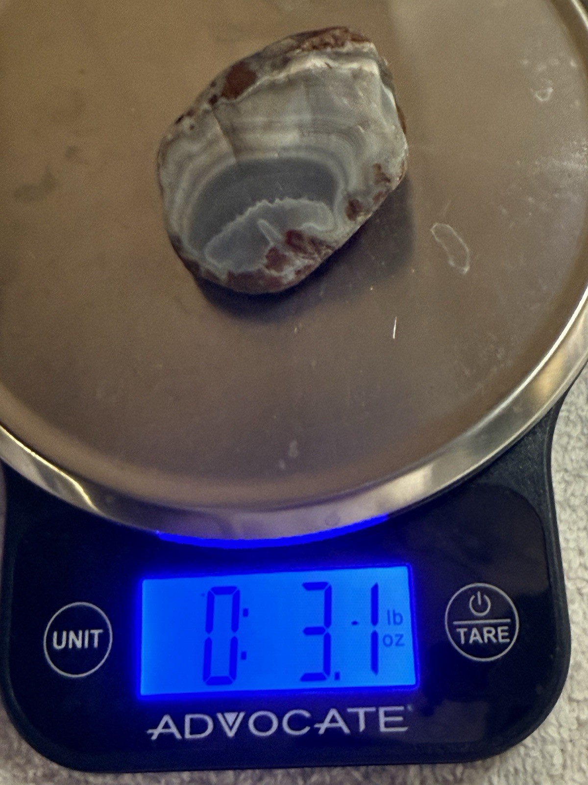 3.1oz Lake Superior Agate- Sunbleach with Fine Banding And Beautiful Husk