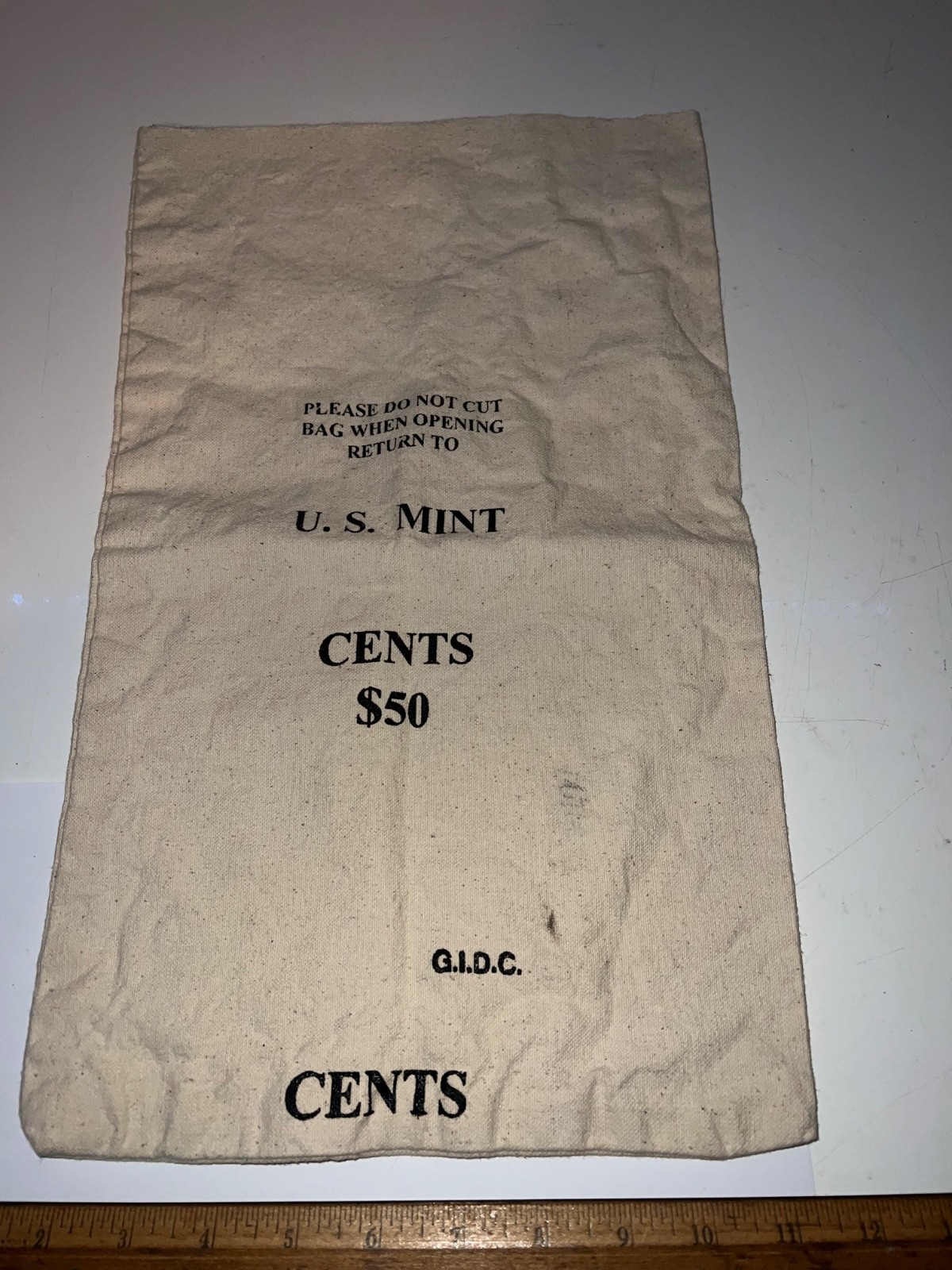 VINTAGE U.S. MINT CENTS $50 CANVAS BANK BAG