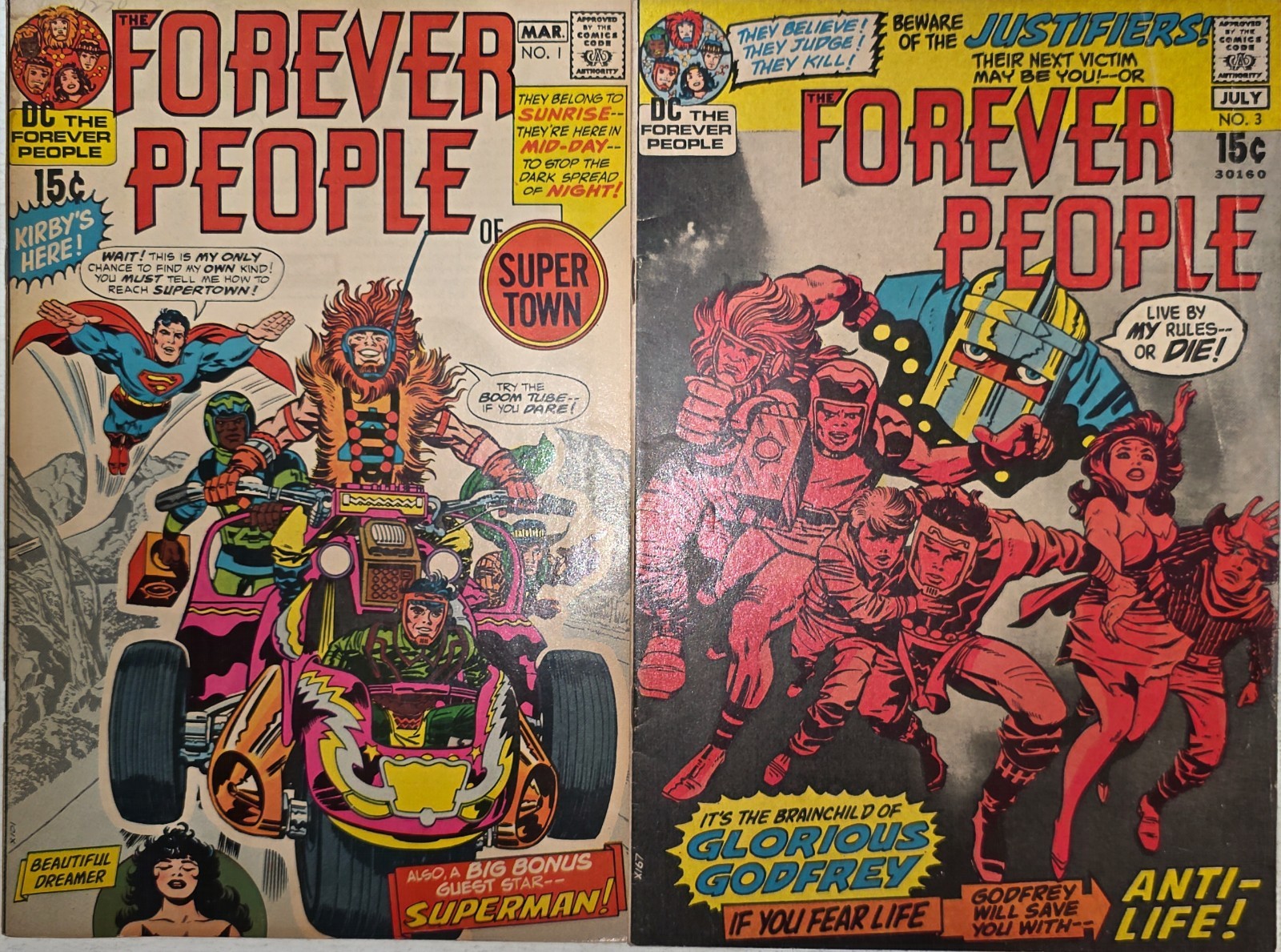Forever People Lot (2) #1 VF-&3 1st Full App Darkseid 1971 Bronze Age Jack Kirby