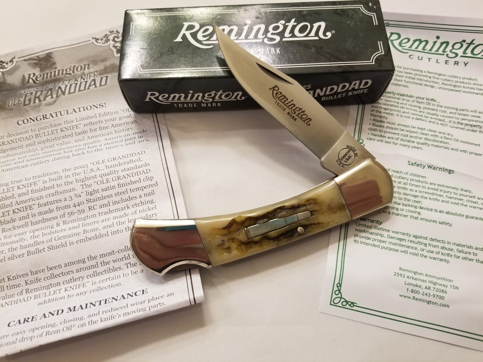 REMINGTON 2025 BULLET KNIFE – OLE GRANDDAD BULLET KNIFE #R1105 – NIB – USA MADE