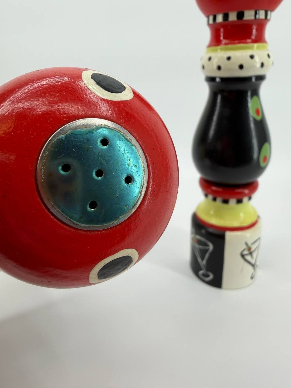 Jessie MC Wooden Salt & Pepper Grinder Set Hand Painted Martini Design