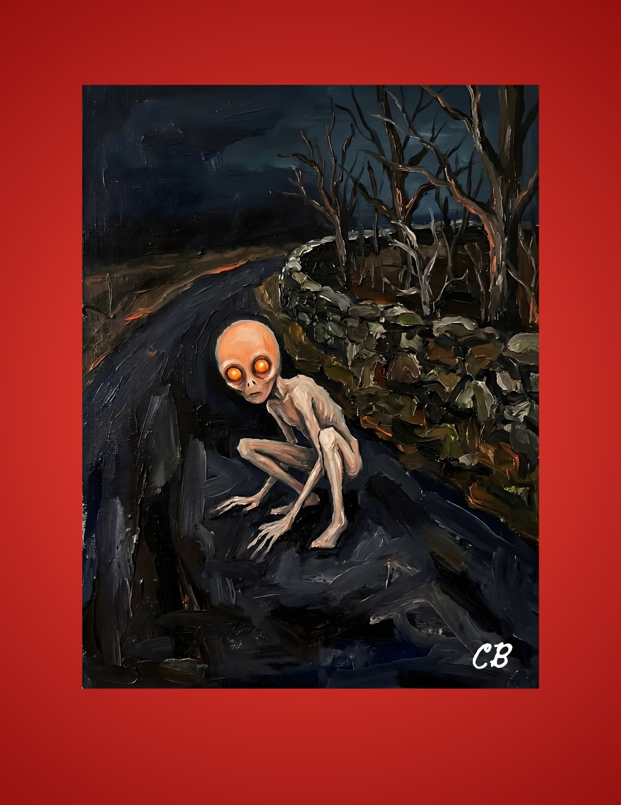 Dover Demon ACEO Print | New England Cryptid Folk Art | Orange Eye Horror