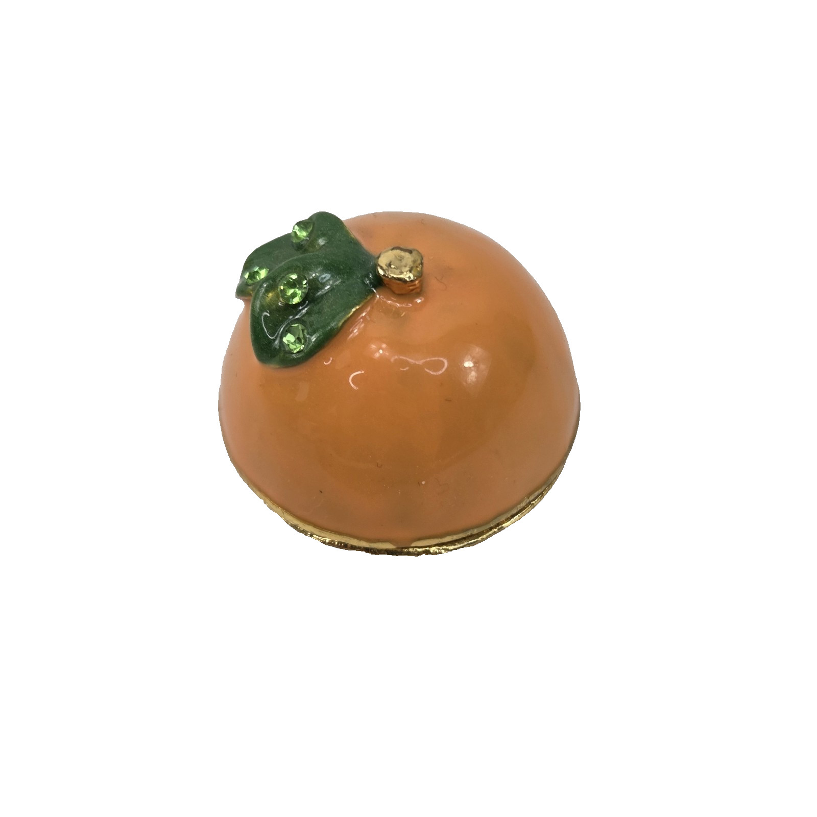 Artform Orange Fruit Round Hinged Trinket Box Jewelry Pill Box Enamel