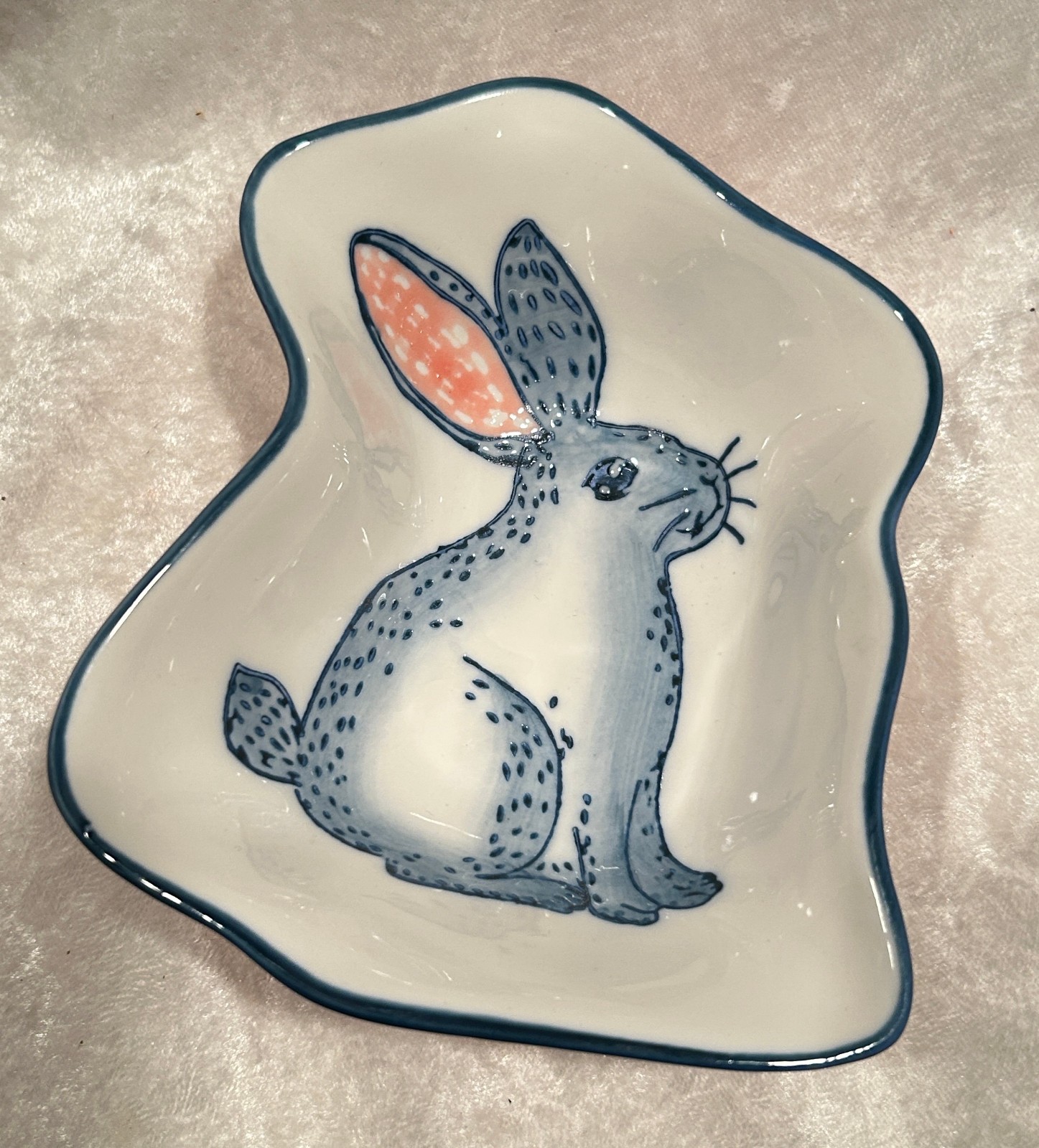 World Market Rabbit / Bunny Trinket Dish, Handpainted, 5″