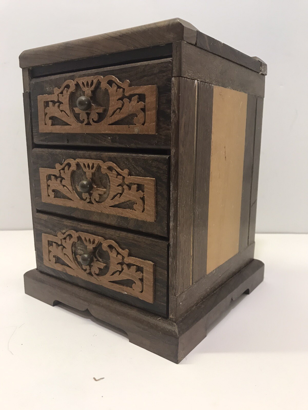 Vintage Exotic Hardwood Box Jewelry Trinket Box 3 DRAWER MINI CHEST Custom Made
