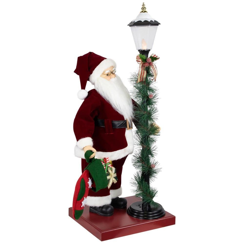 31 in Animated Musical Santa Claus Figure Lighted Lamppost Christmas Decor