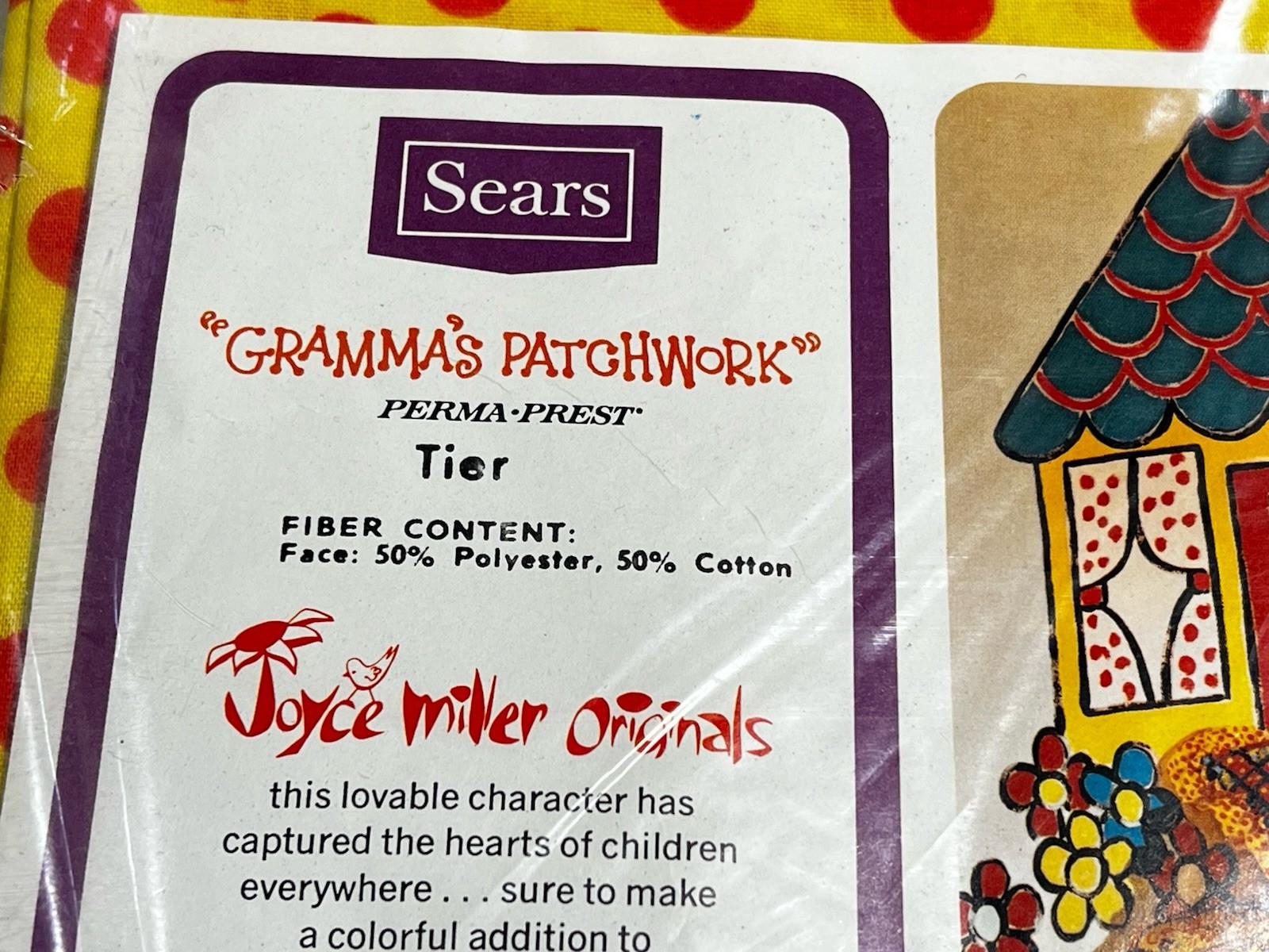 Sears 1968 Grandma’s Patchwork Red Yellow Dot Perma Prest Tier Curtain 82 X 36”