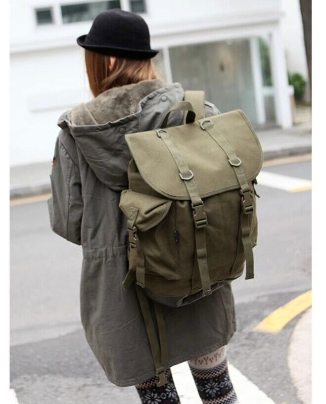 German Army Mountain Rucksack Canvas Green Bag Backpack MIL-TEC Packsack Outdoor