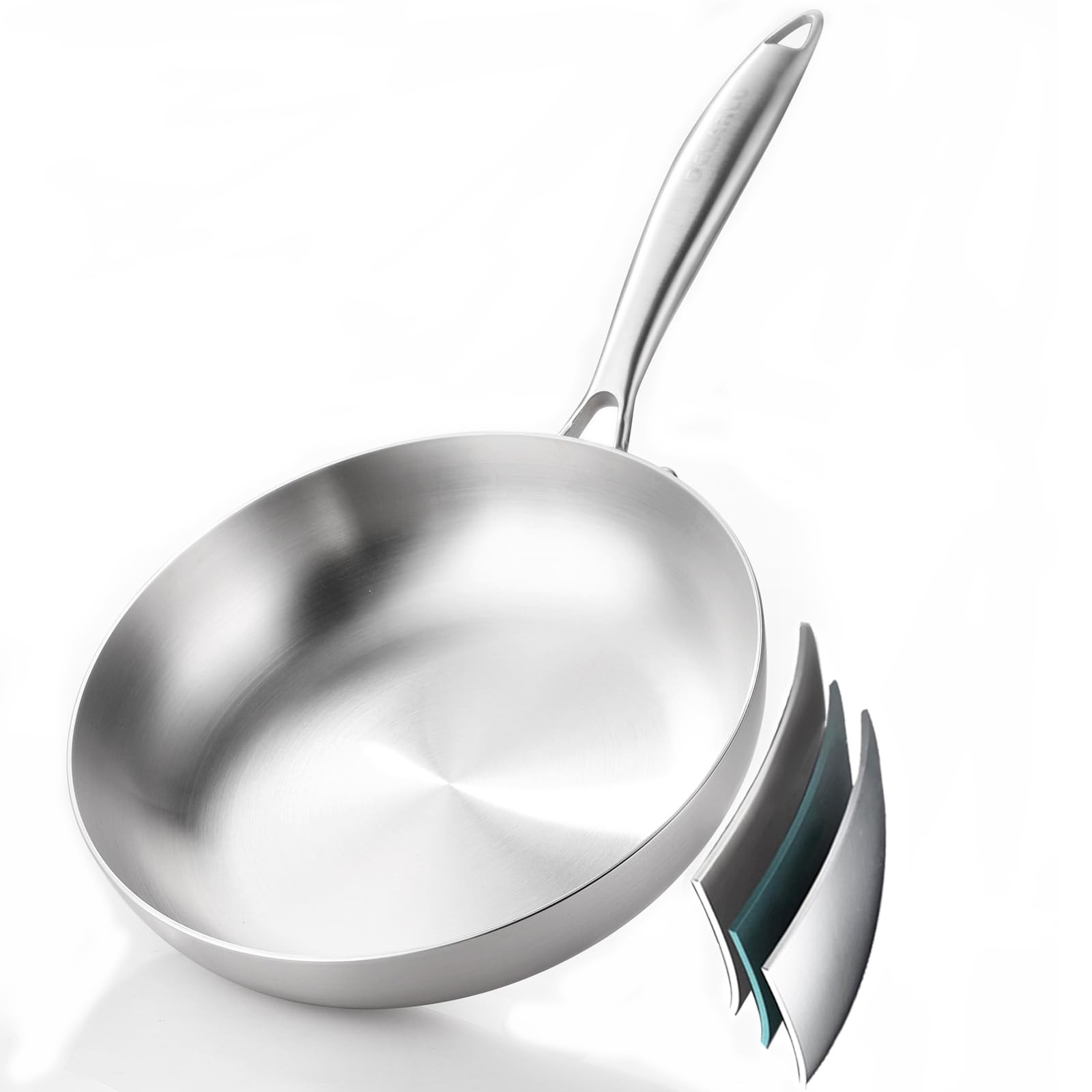DELARLO Whole body Tri-Ply Stainless Steel 8inch Small Frying Pan, 8″, Silver