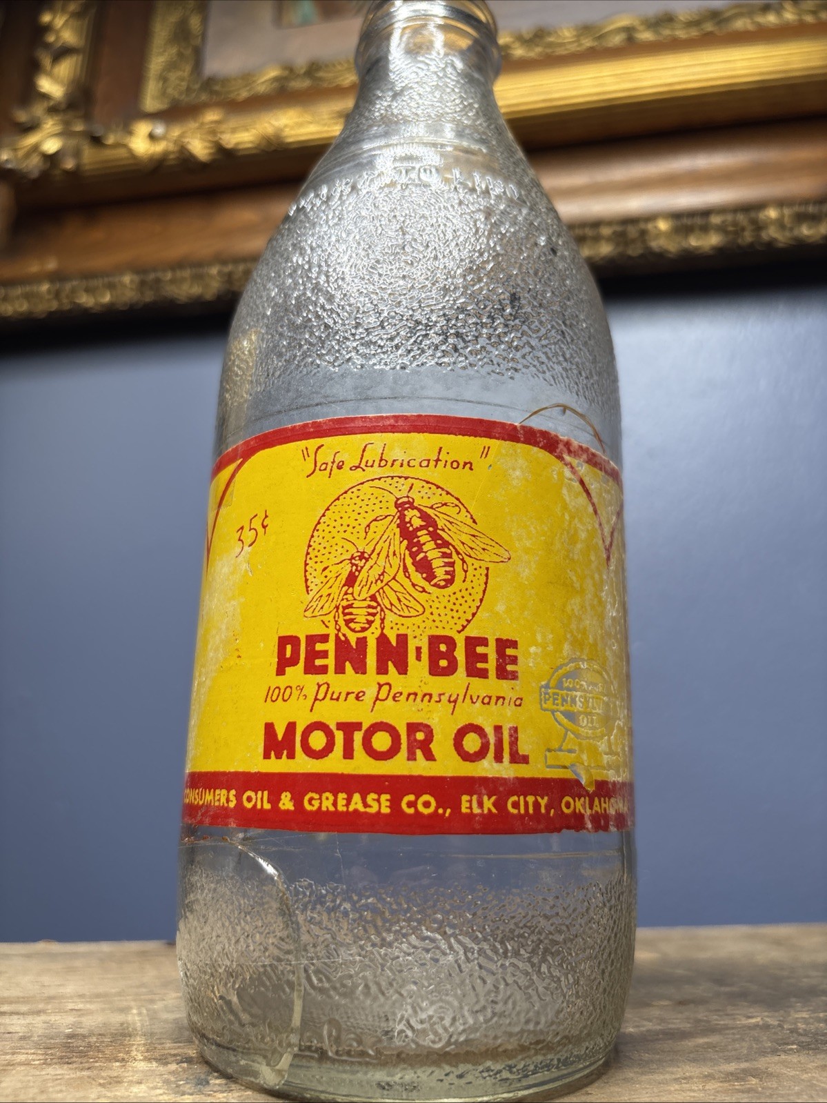 Penn Bee Motor Oil Bottle Graphic 35c Pricer Quart Elk City Consumers Oil Grease
