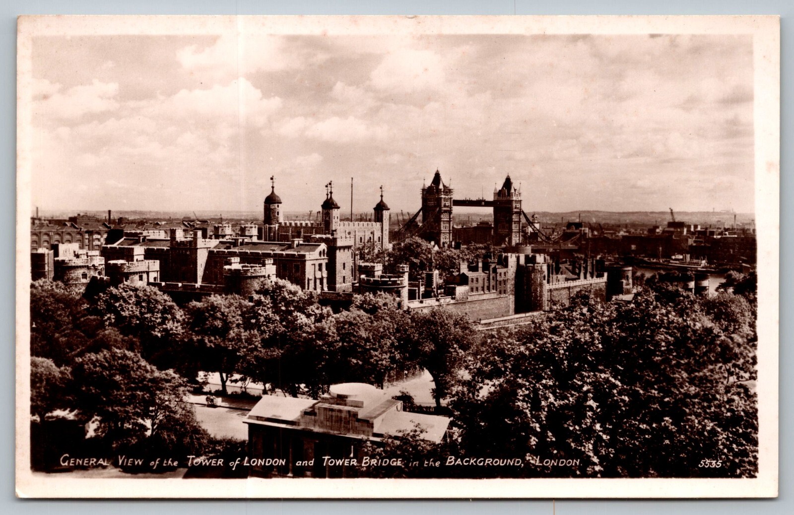 Postcard General View Tower Of London Tower Bridge Real Photo RPPC England