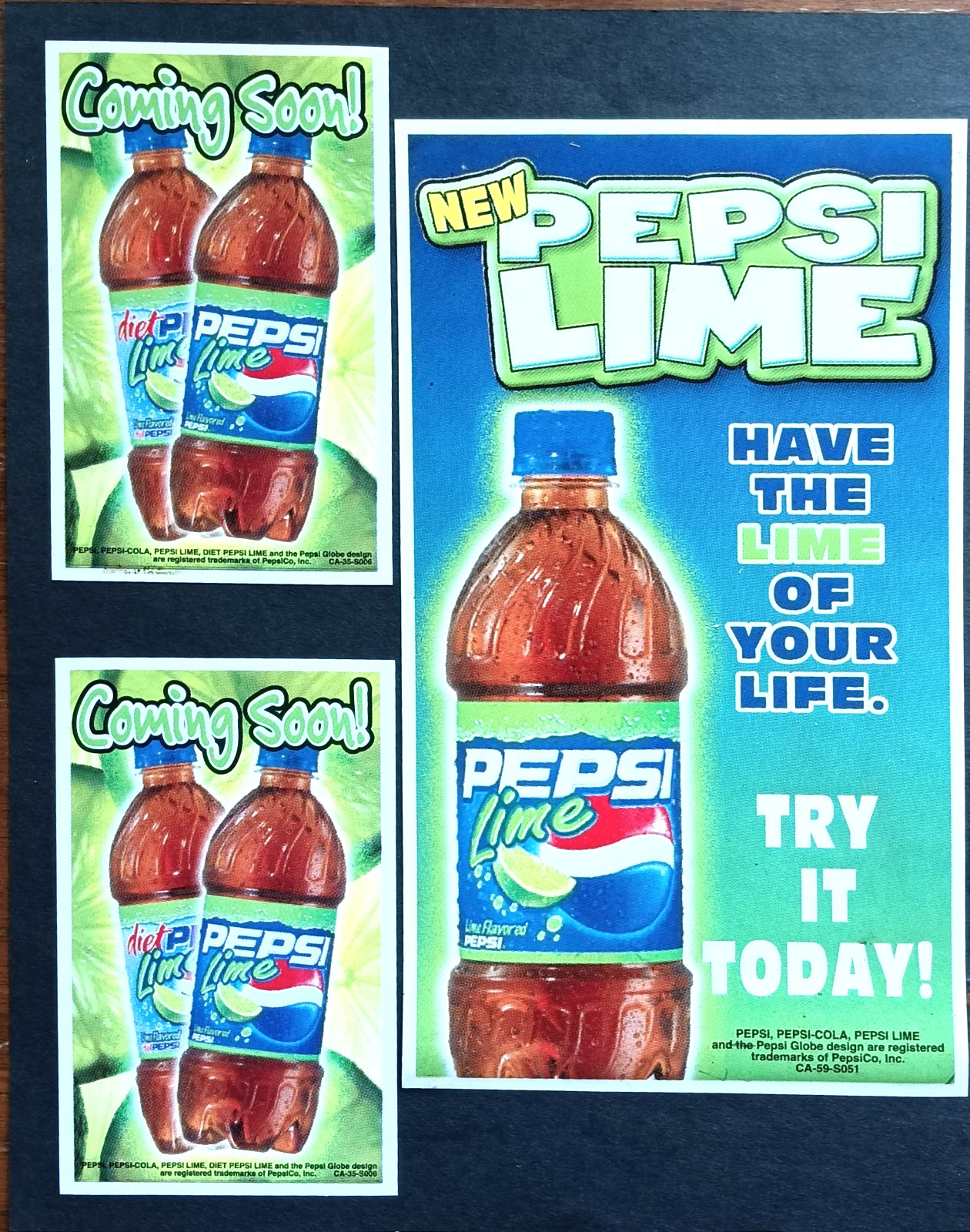 Lot of 3 Pepsi Lime Advertisement Window Clings, Coming Soon