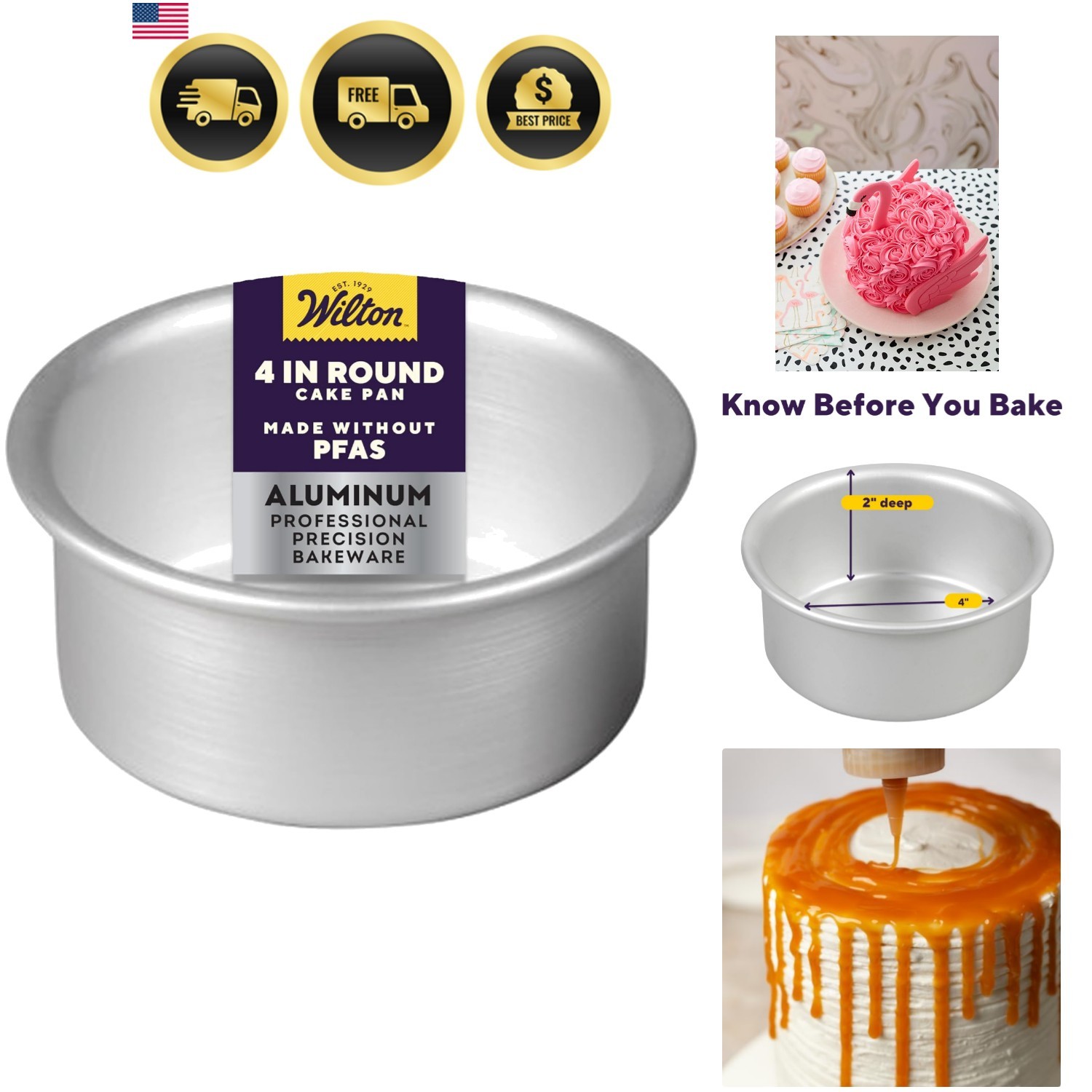 Aluminum Round Cake Pan, Made Without PFAS, 4 x 2 in. | Natural Anodized Alum…